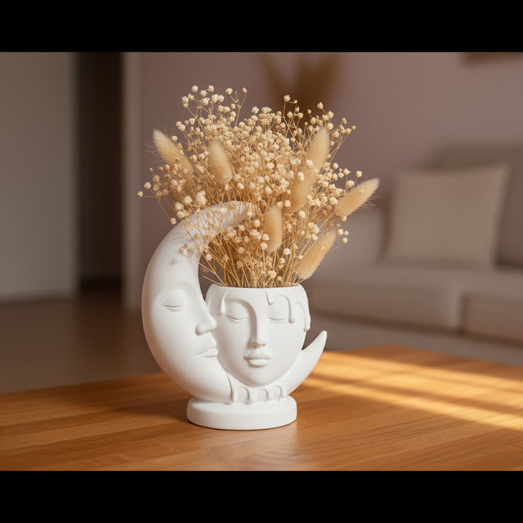 محصول نمونه تستی گلدان دکوری رومیزی پایهدار مدل بوسه ماه ، ابعاد 17x14x6 سانتیمتر و وزن 650 گرم